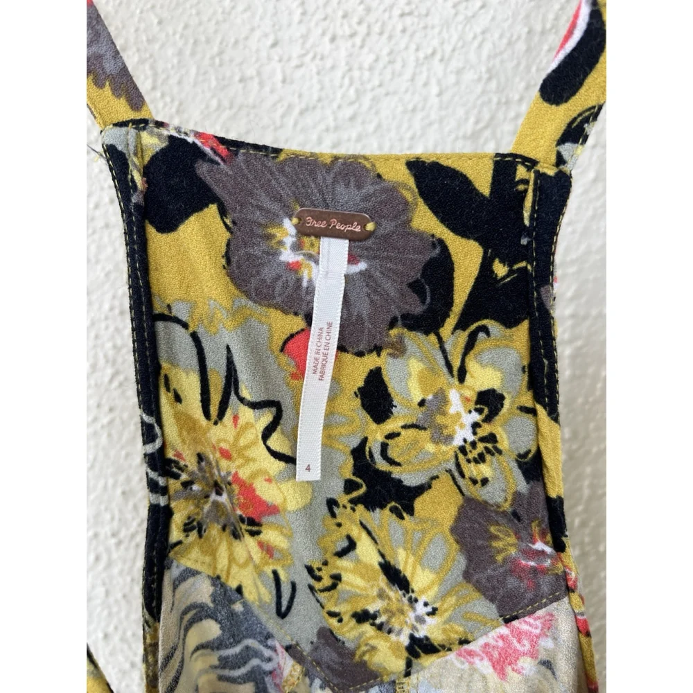 Free People Jump Jive Floral Mini Dress 4 V-Neck Sunflower Combo Boho Festival